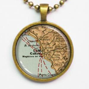 Lima Necklace - Lima Of Peru Map- Custom Vintage..