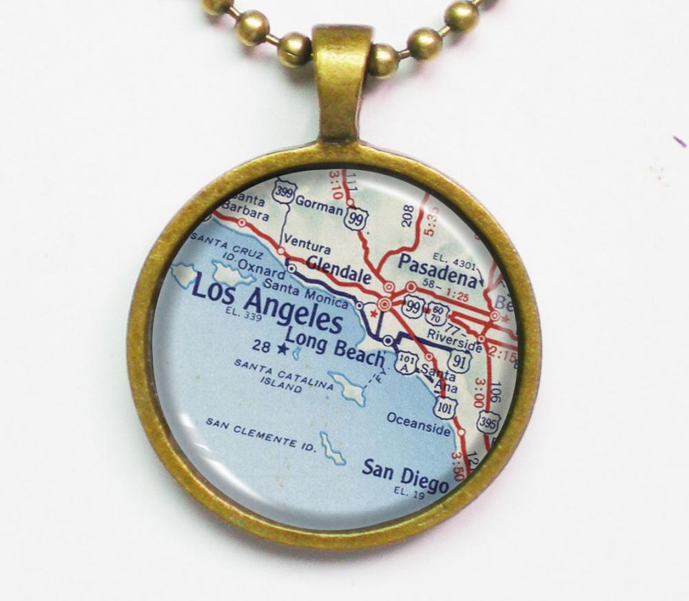 Personalized Necklace, Los Angeles Map -los Angeles Map -states, United States, Map Pendant Series